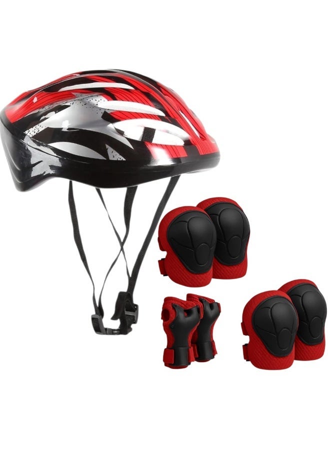 طقم حماية للأطفال 7 في 1 لركوب الدراجات والسكوتر والتزلج - يتضمن خوذة قابلة للتعديل وواقيات للركبة والكوع والمعصم - متعدد الألوان - Image 1